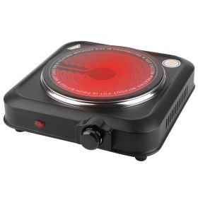 1Pc 1200W Electric Infrared Single Burner Portable Heating Hot Plate Stove Countertop RV Hotplate With 7.5in Glass Cooktop Stepless Temperature A (Color: Black)